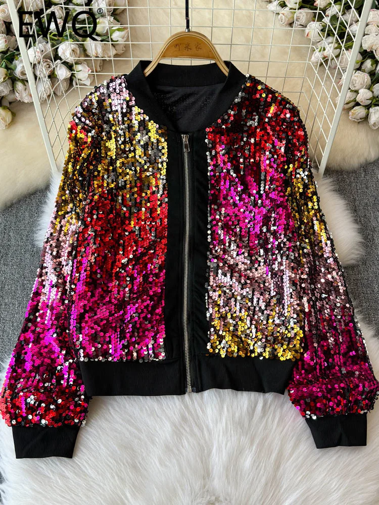 XFPV уличная куртка с яркими блестками женское пальто на молнии длинными рукавами