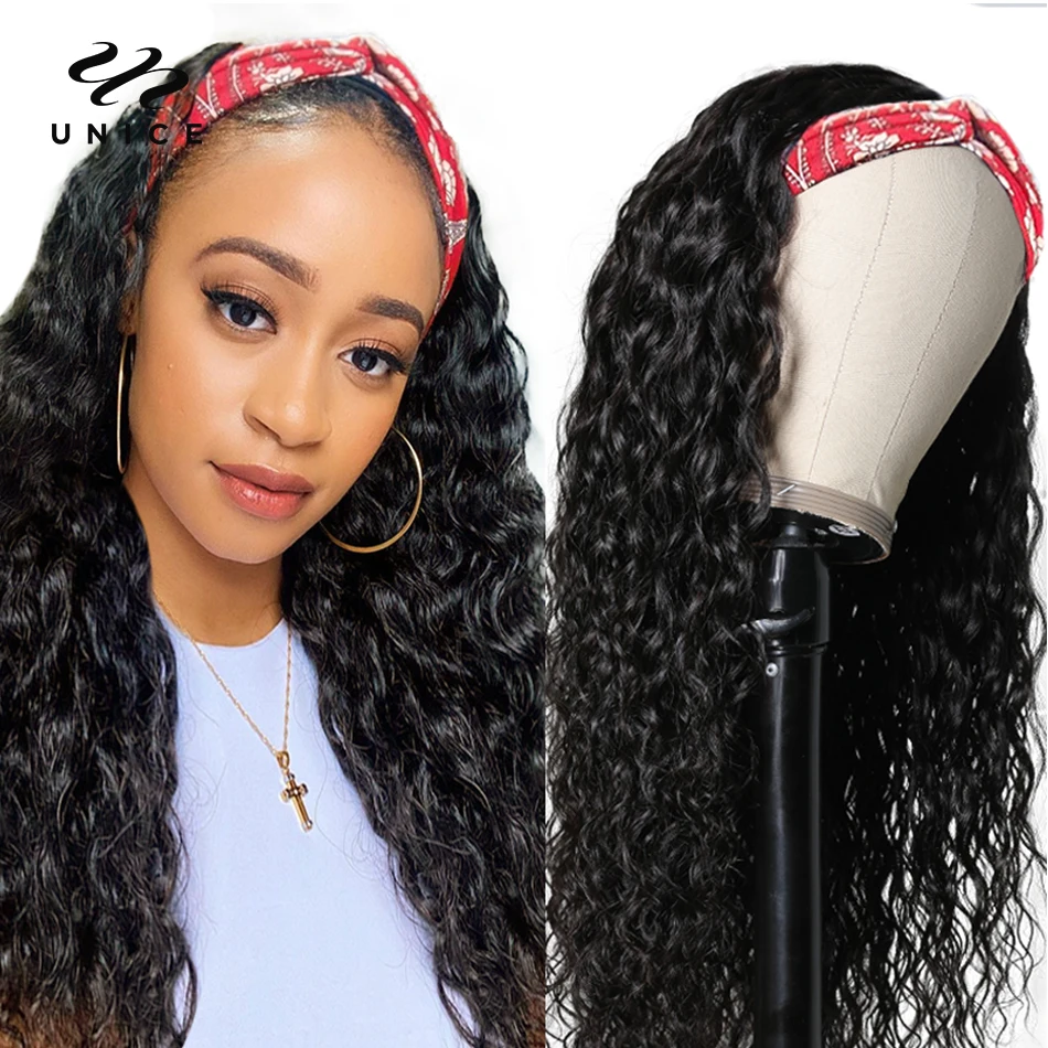 

Unice Hair Water Wave Wig Affordable Headband Wig 100% Human Hair Wigs for Women No Glue No Sew In Beginner Friendly