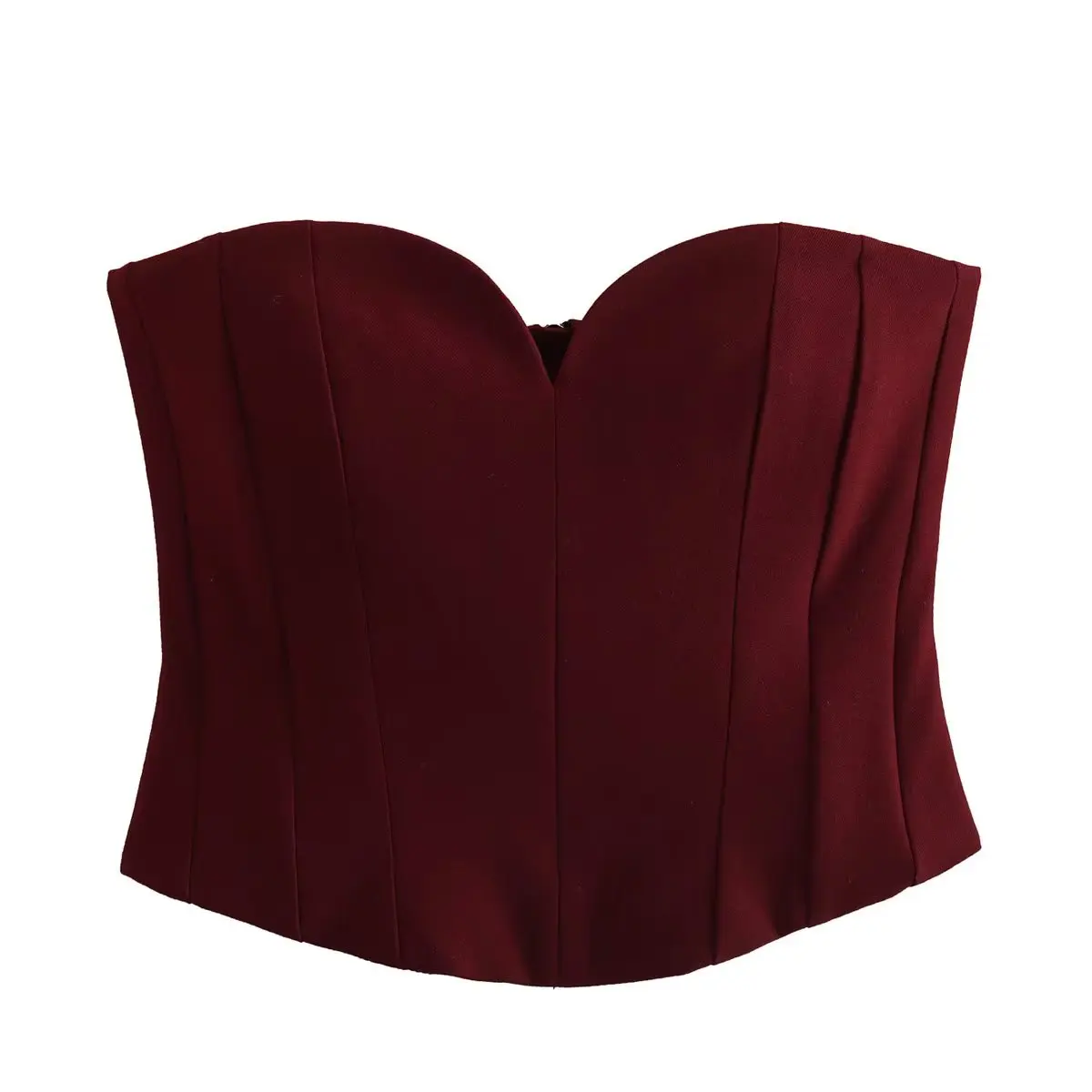 

2023 New Crop Top Women Elegant Burgundy Heart Neckline Tube Top Chic Lady Female Clothing Prom Party