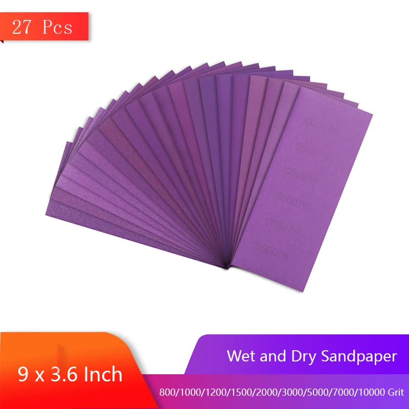 

9x3.6 Inch Wet and Dry Sandpaper Assorted 800/1000/1200/1500/2000/3000/5000/7000/10000 Grit for Automotive Wood Metal Polishing