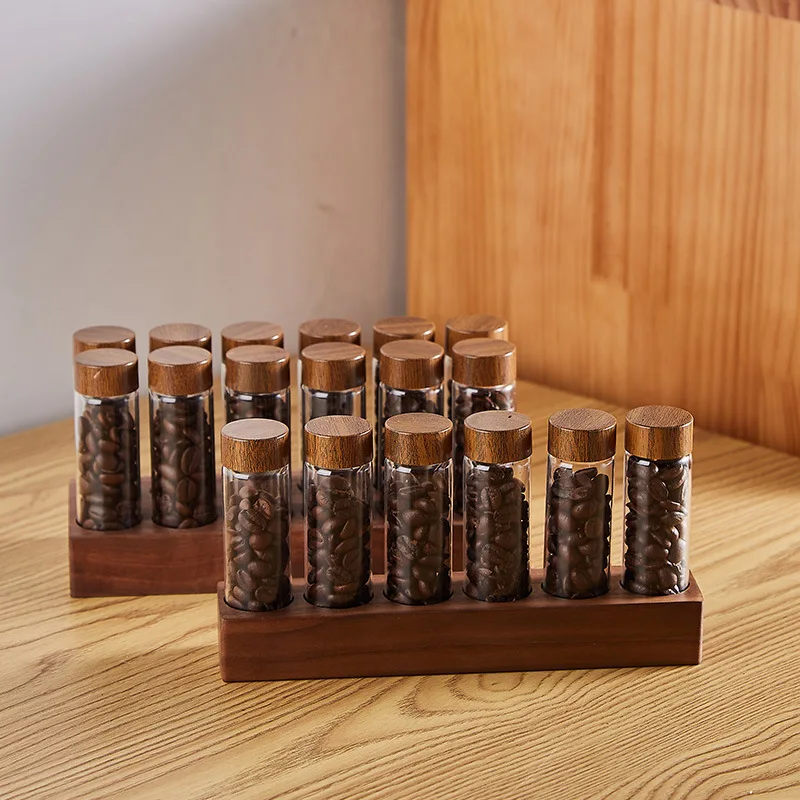 

Coffee Bean Sorting Test Tube Glass Walnut Display Rack Single Tube Storage Sub-Packed Coffee Ware Sealed Jar Smell Bottle