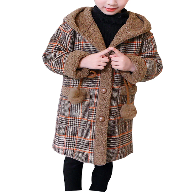 

Girls woolen coat autumn and winter 2022 new net red foreign style big boy plus velvet thick tide plaid woolen long windbreaker
