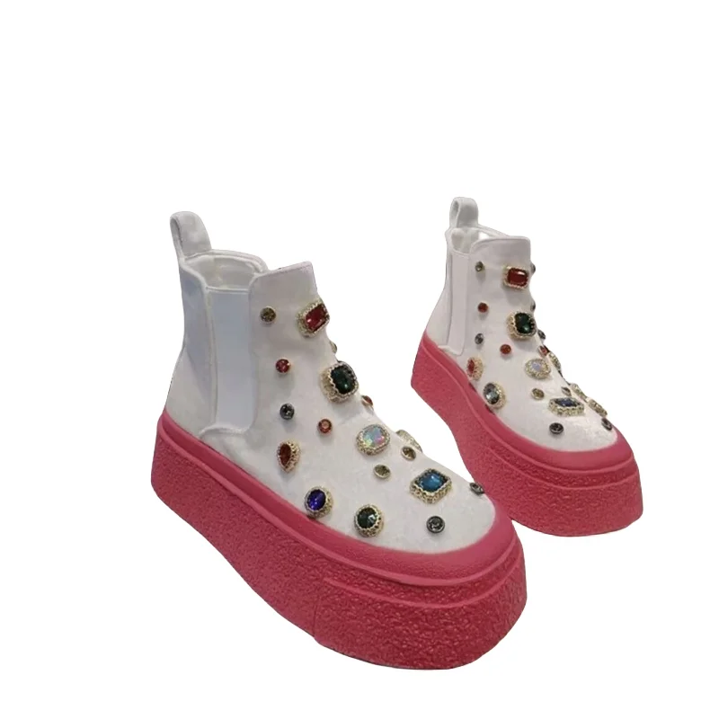 

Thick bottom waterproof platform dazzling rhinestone hand custom classic canvas shoes casual all-size women 35-40
