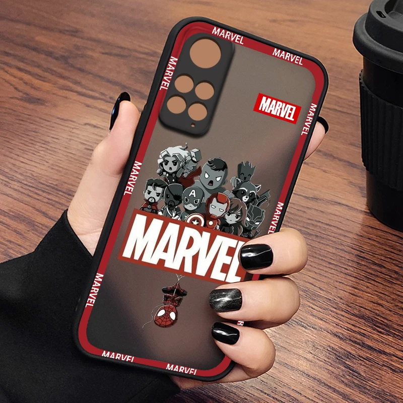 

Marvel SpiderMan Iron Man Logo Phone Case For Xiaomi 12 11 T Pro S Redmi Note 12 11 10 9 8 Pro S T 5G Frosted Translucent