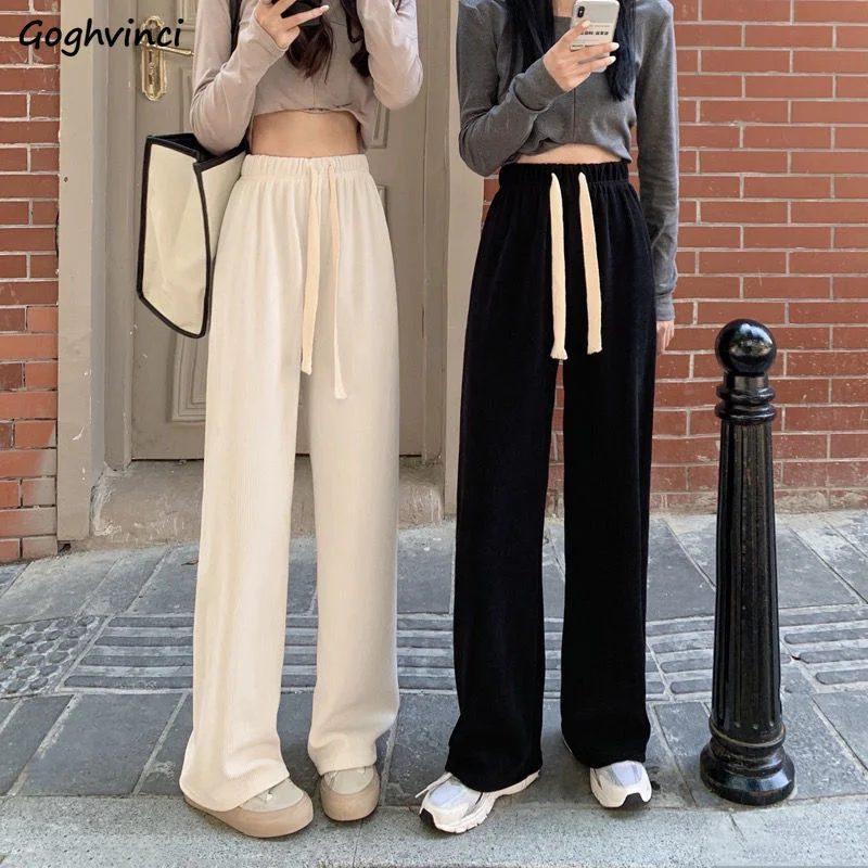 2023 Casual Pans Women Mopping Drawstring Basic Daily Empire Wide-leg Ins Trousers All-match Pure Colors New Arrivals Popular Jo