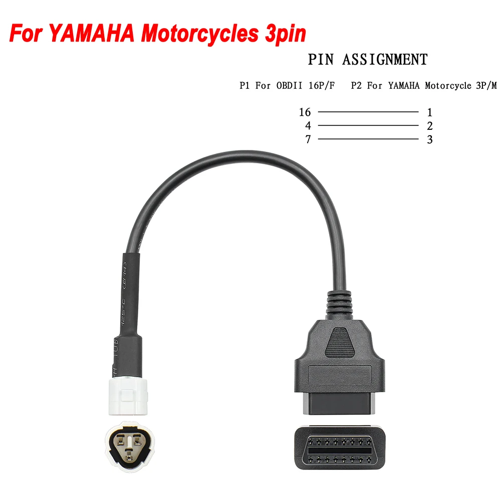 

Кабель OBD для мотоцикла Yamaha, 3-контактный штекер, диагностический кабель, 3-контактный к 16-контактному адаптеру OBD2