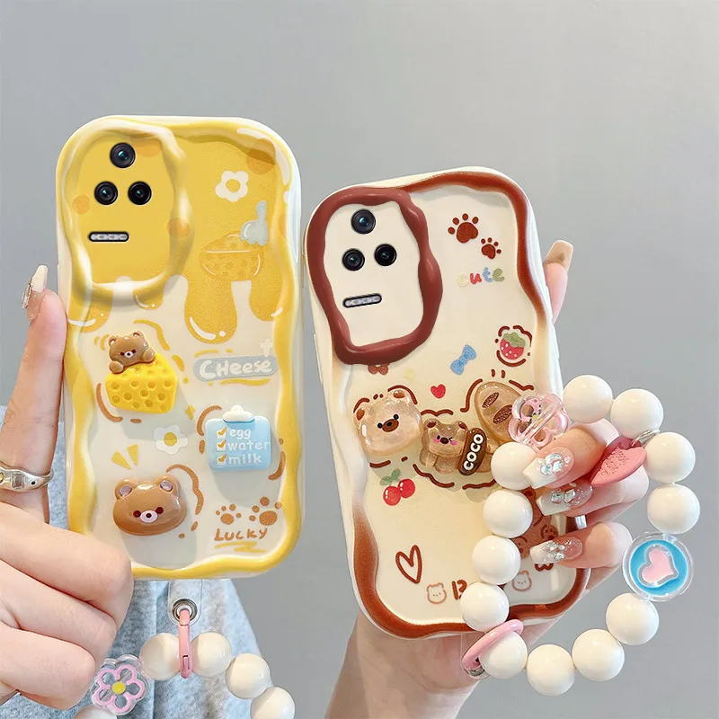 

3D Fashion Luxury Adorable Doll Cartoon Soft Silicon Phone Case On For Xiaomi Redmi K40s Poco F4 5G Wristbang Back Cover
