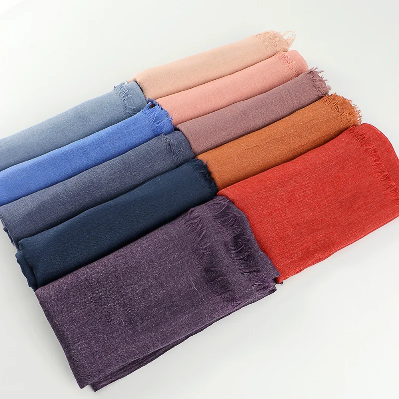 

Women's scarf pure color cotton hemp wool silk edg plain color soft shawl head scarf summer large gauze beach sunscreen