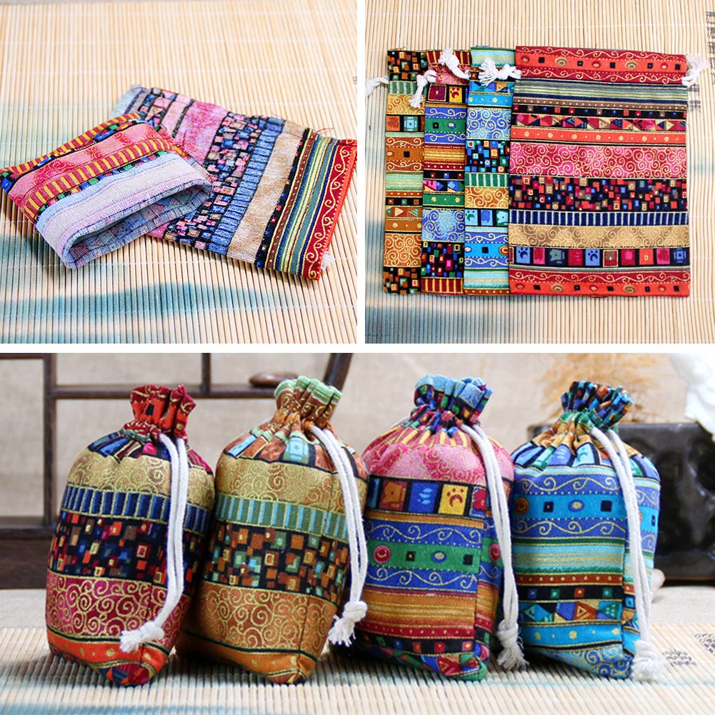 

1PC Ethnic Style Cotton Linen Drawstring Pocket Bag Buddhist Beads Storage Bag Jewelry Coin Purse Bag Small Things Sorting Bag