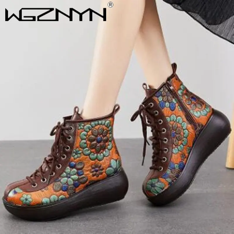 

Ботильоны на платформе и мягкой подошве, удобные дышащие ботинки из хлопка, с круглым носком, с принтом в этническом стиле, Осень-зима