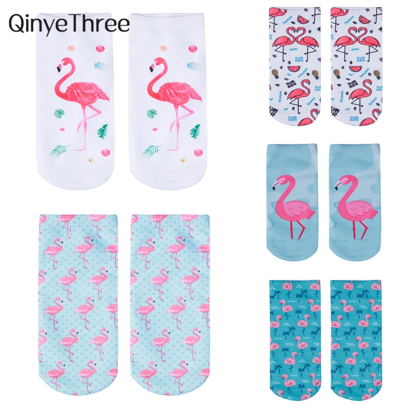 

New 3D Printing Women Socks Beautiful Flamingos Cartoon Pattern Meias Funny Fashion Unisex Low Ankle Hot Animal Chaussettes