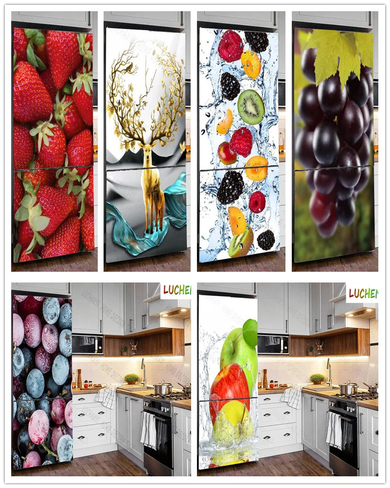 

Papel de parede strawberry fruit deer tomato refrigerator sticker door sticker kitchen fridge wallpaper mural , home decor