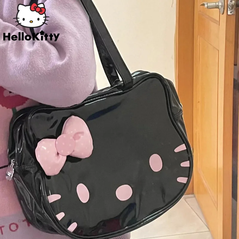 Sanrio Hello Kitty Shoulder Bag PU Leather Women's Handbag With Bow Cute Cartoon Versatile Tote Bag Y2k Korean Luxury Design Bag