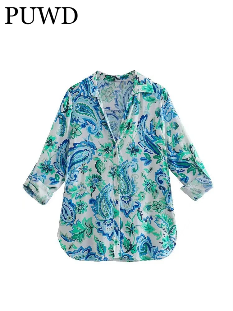 

Женская прямая блузка PUWD с V-образным вырезом и длинным рукавом, весна 2022, модная женская Повседневная Уличная рубашка, женская рубашка с при...