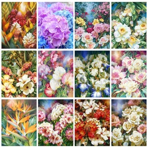 CHENISTORY Oil Painting By Numbers Acrylic Paints Coloring By Number Blooming Flowers Number Painting Handpainted Home Decors