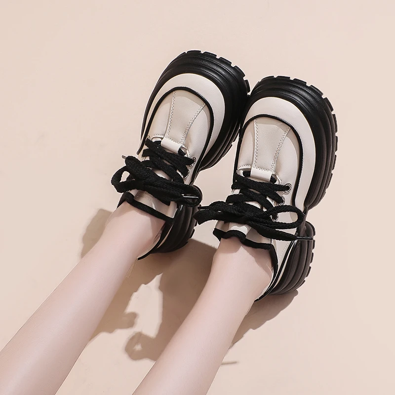 

Кроссовки женские из натуральной кожи, на платформе, с толстой подошвой