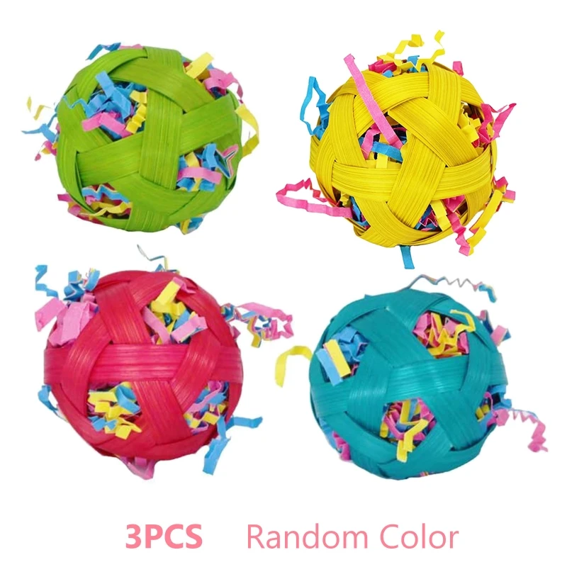 3-Piece Bird Toys 2.4" Paper Stuffed Shredder Natural Bamboo Balls Parrot Foraging Foot Talon Toy Cage Accessories - купить по