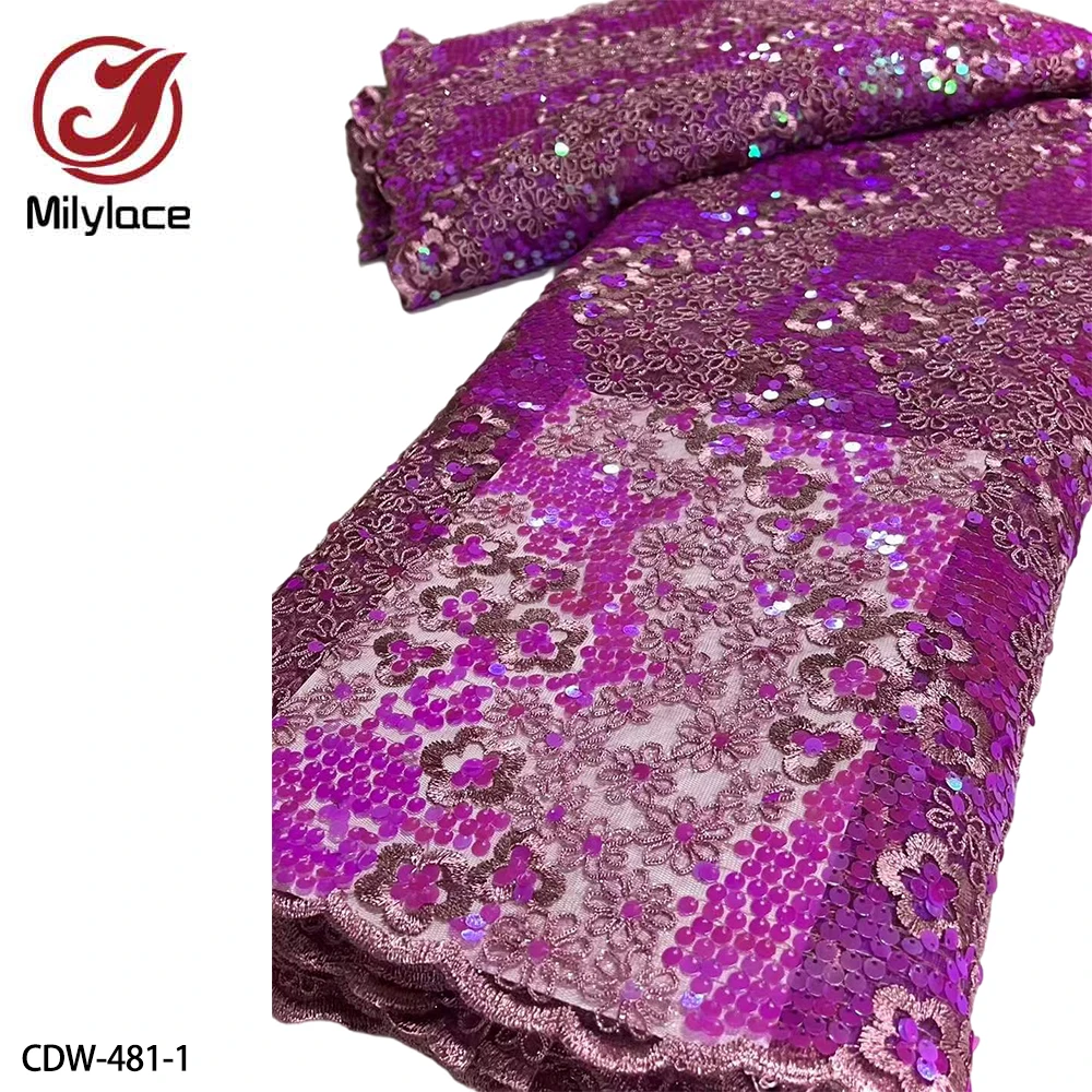 

French Tulle Lace with Sequins Fabric High Quality African Fabric Lace Petty Embroidered Fabric for Wedding Dress CDW-481