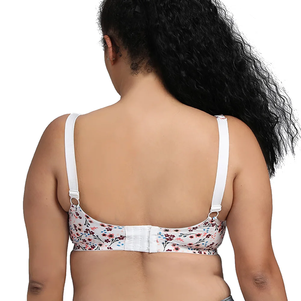 Plus Size Bra Comfort Breathable Bras Women's Underwired Adjustable Flower PrintingTop Full Cup Bra For Women B C D DD E F G