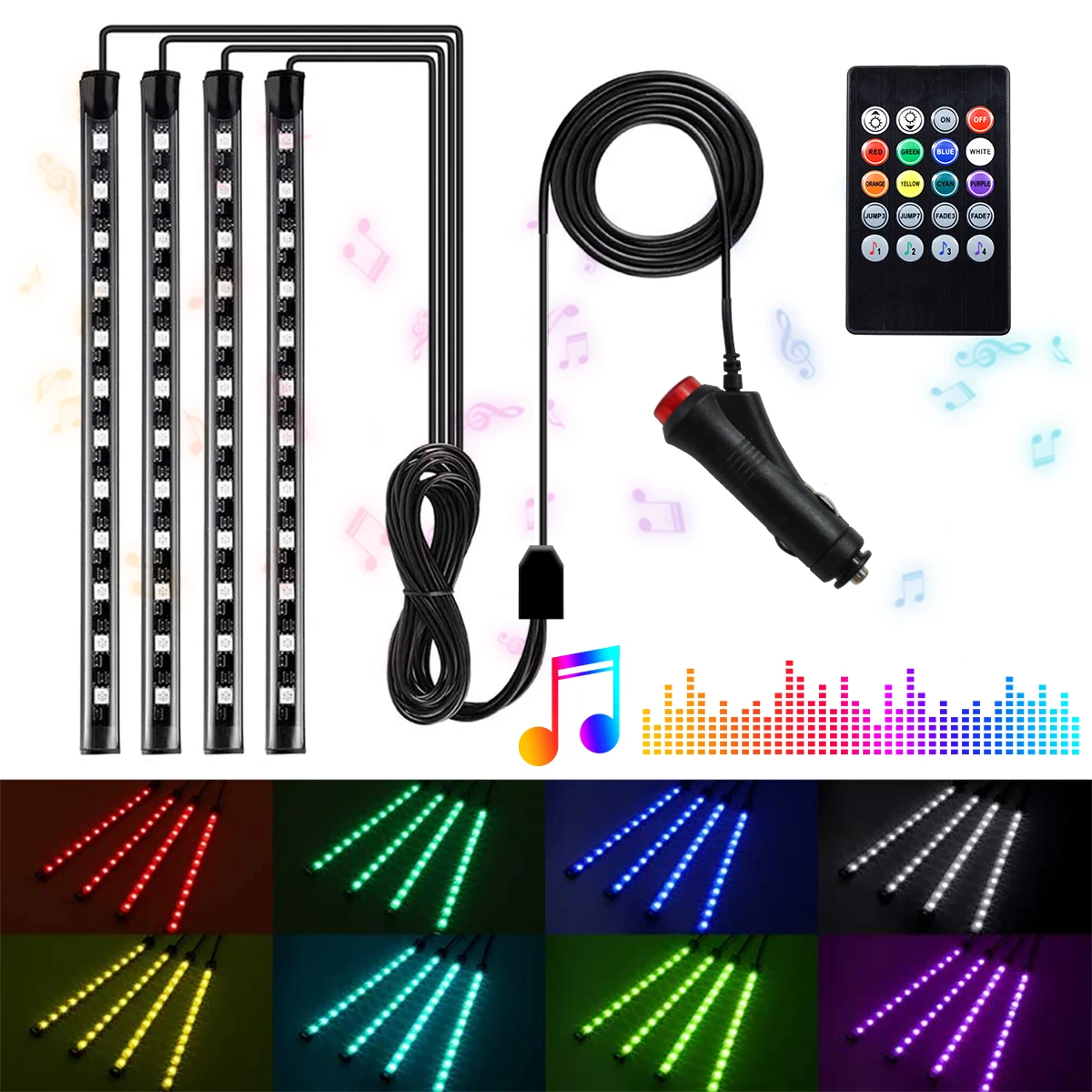 Светодиодная лента для салона автомобиля неоновая подсветка с дистанционным