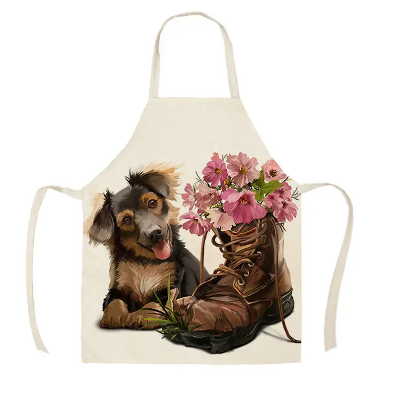 Кухонный Фартук с рисунком собаки фартук без рукавов из хлопка и льна для мужчин
