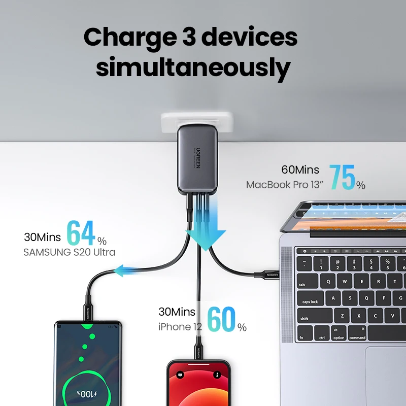 

65W GaN Charger Quick Charge 4.0 3.0 Type C PD USB Charger for iPhone 12 13 Pro Max Fast Charger For Laptop PD Charger