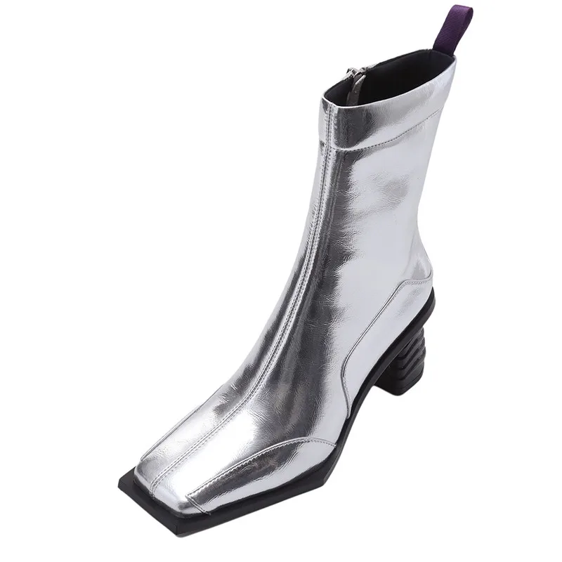

Dilalula New Arrival Women Ankle Boots Strange Heels Square Toe Genuine Leather Office Ladies Fashion Shoes Woman Autumn Winter