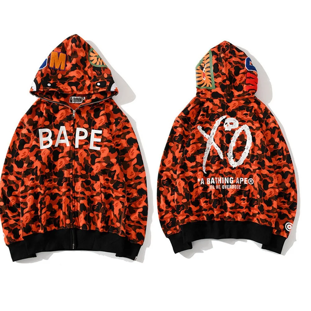 

Классическая камуфляжная Толстовка Harajuku с вышивкой Bape Shark, новинка, Высококачественная спортивная куртка на молнии для мужчин и женщин, в ст...