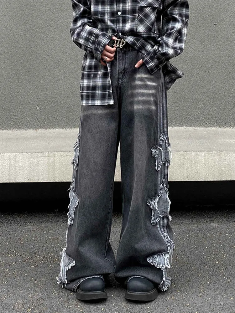 2024 Ropa Y2K уличная одежда с вышивкой в виде звезд мешковатые джинсовые брюки для