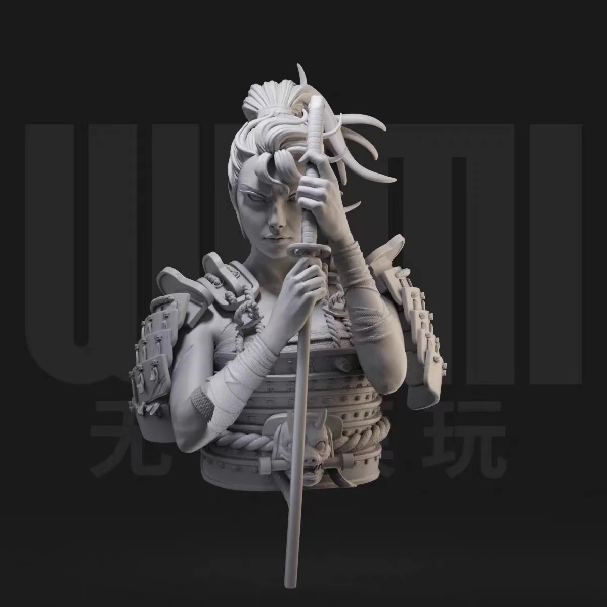 

1/10 Female warrior bust Oriental female role resin white model GK figure model