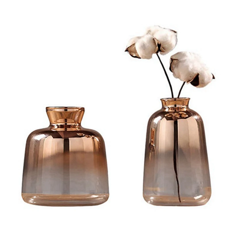 

2 Pack Glass Vase Nordic Electroplated Gold Vase Glass Flower Vases For Home Decor Dried Flower Bottle Decorations