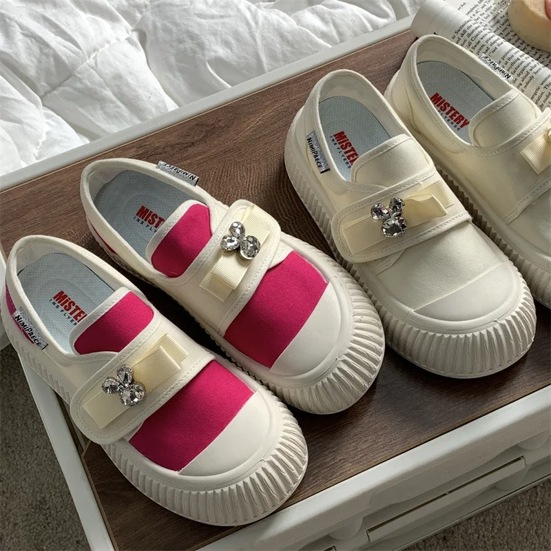 Canvas Shoes for Womens 2023 New Round Toe Platform Sneaker Design Board Shoes Ladies Casual Loafers Fashion Cookie Shoes