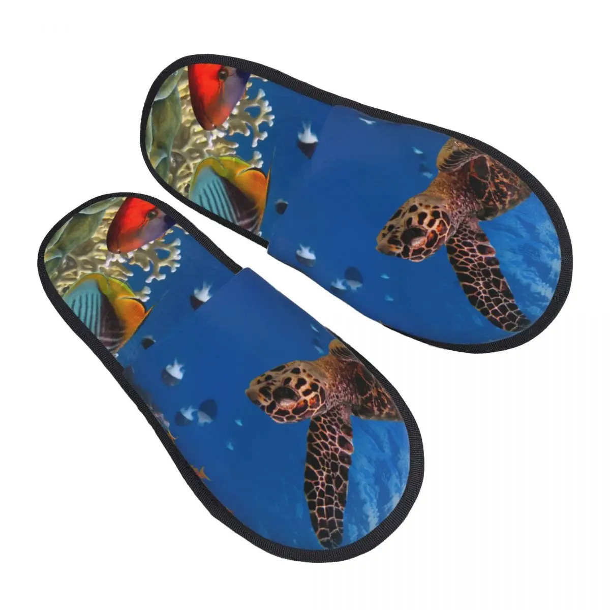Colorful Coral Reef With Many Fishes And Sea Turtle House Shoes