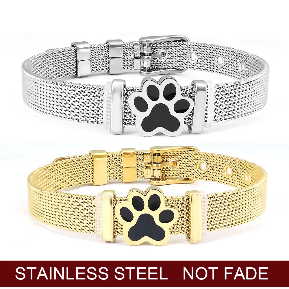 

Fashion Dog Paw Stainless Steel Woman Men Bracelet Mesh Bracelet Charm Bracelet For Female Lover