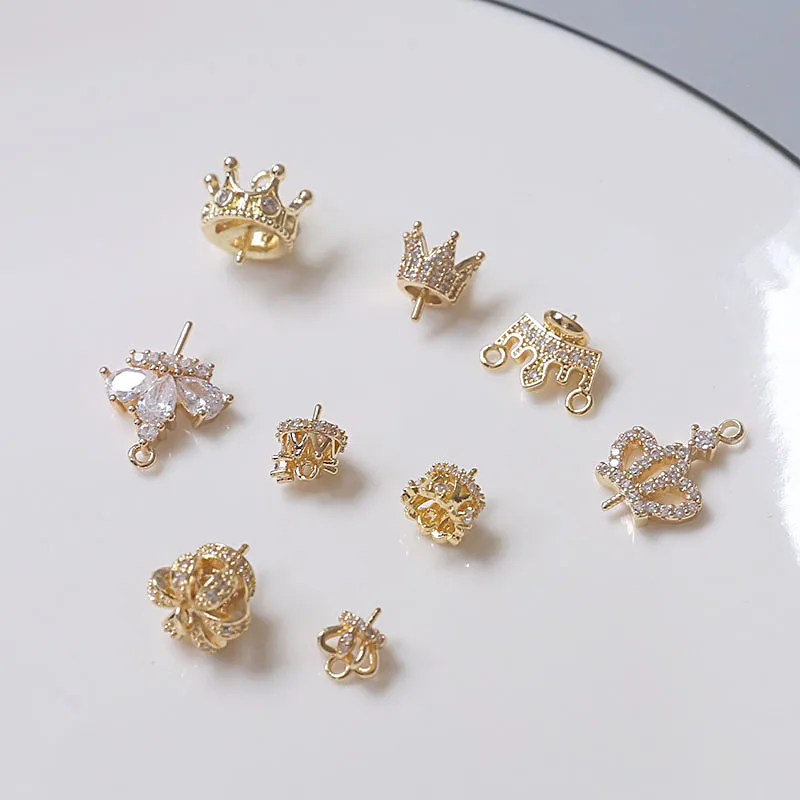 

6pcs Diy Jewelry Accessories Copper - Encased Gold Crown Pendant Head Set With Diamond Pearl To Baroque Pearl Material Handmade