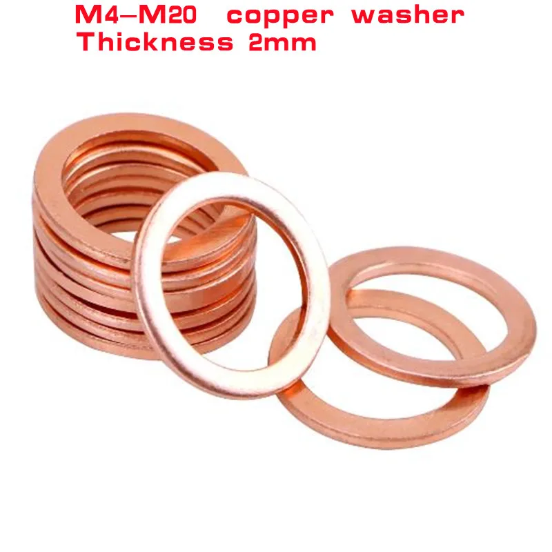 

10pcs M6 M8 M10 M12 M14 M15 M16 M18 M19 M20 thickness 2mm Solid Copper Washer Shim Flat Ring Gasket Rings Seal Plain Washers