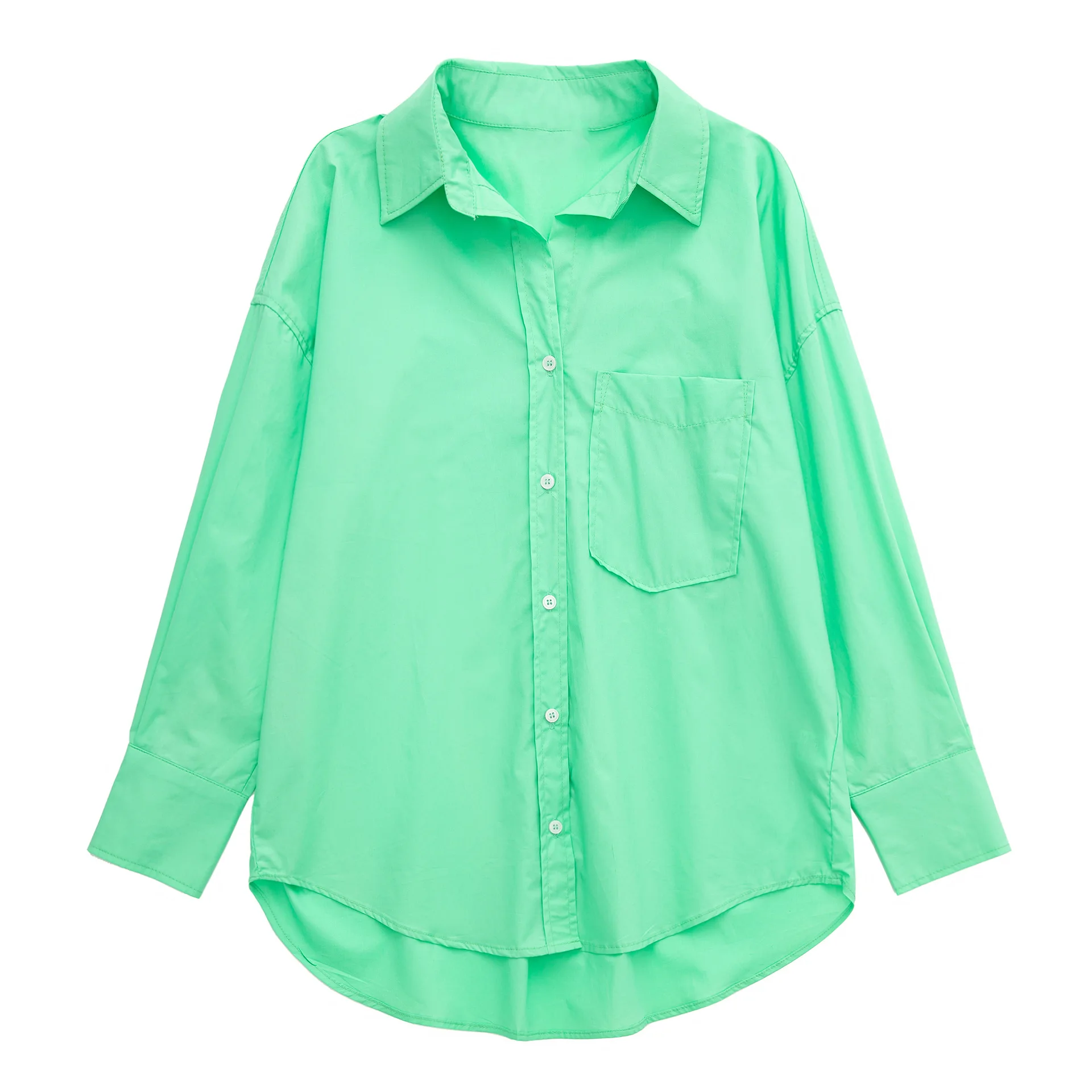 

PB&ZA Spring New Women's Versatile Long Sleeve Lapel Front Patch Pockets Side Slit Hem Buttoned Closure Linen Shirt