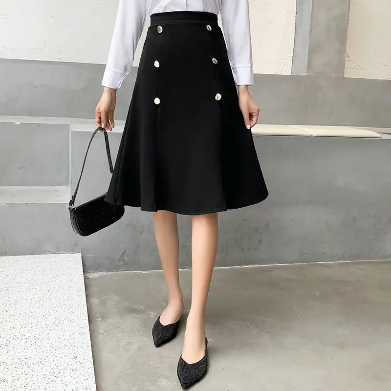 

2022 Women's Summer New High Waist Loose OL Skirts Female Solid Color Formal Suit Skirts Ladies Midi Work A-line Skirts H85