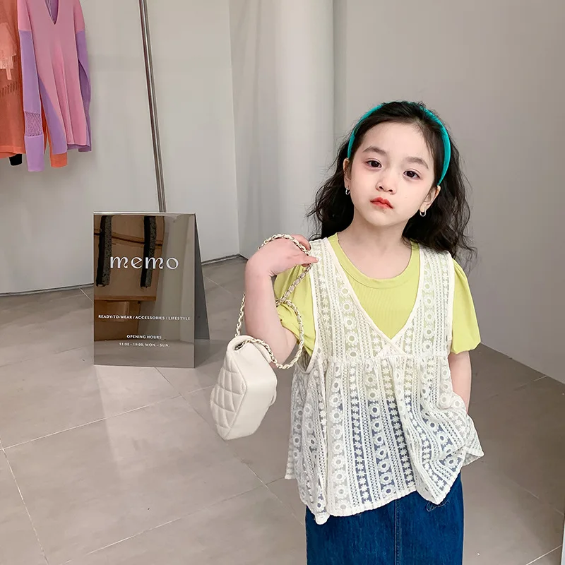 

2022 Baby Girls Shirt Lace Summer Fashion Little Girl Short Sleeve Soft Cotton t Shirts Children Tops Kids Toddler Clothes Tee