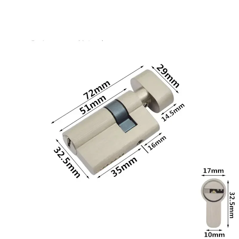 Цилиндр замка для стеклянной двери Асимметричный сердечник Высота 32 мм Длина 50