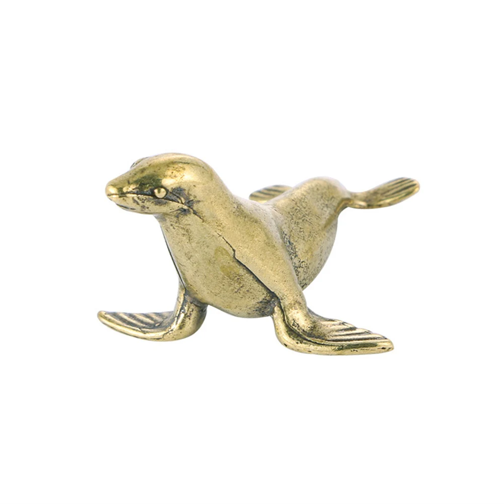 

Retro Pure Copper Mini Seal Statue Ornament Desk Antique Brass Vintage Solid Brass Animal Miniature Figurine Tea Pet Desk Decor