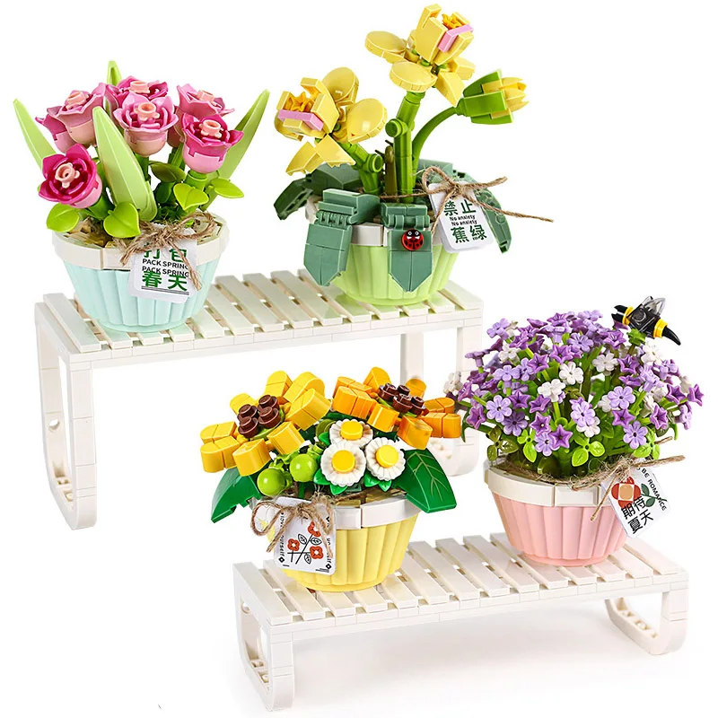 

Creative Expert Flowers Bouquet Potted Plants Model Building Blocks Micro Sunflower Daisy Home Decoration Mini Bricks Toys Gifts