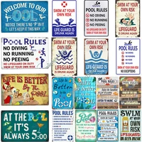 vintage metal tin sign warning pool rules decoration pool club room plates wall art plaque iron painting room decor aesthetic