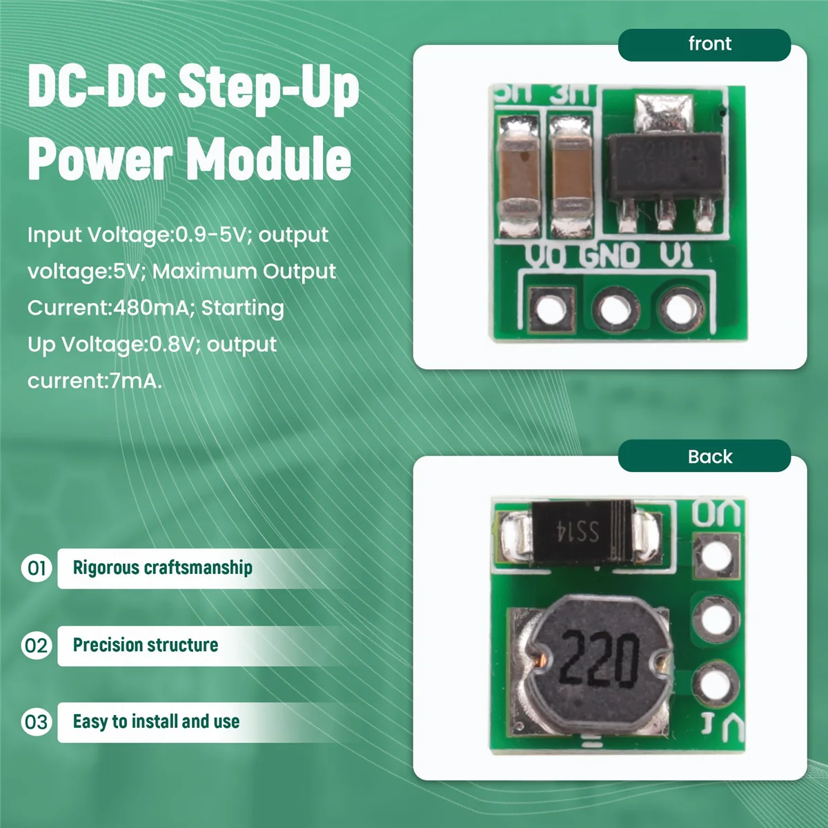 Повышающий Модуль питания плата преобразователя напряжения 0 9-5 в до 5 В 1 8 3 2 7 4