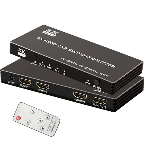 Сплиттер-переключатель HDMI 2,1 2x2,4K @ 120 Гц, сплиттер HDMI 2 в 2 выхода HDR HDCP 2,3 HDMI 2,1 переключатель 8K 60 Гц для Xbox Fire TV PS4