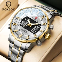 foxbox brand digital mens watches top luxury sport quartz wristwatch for men steel belt military waterproof watches reloj hombre
