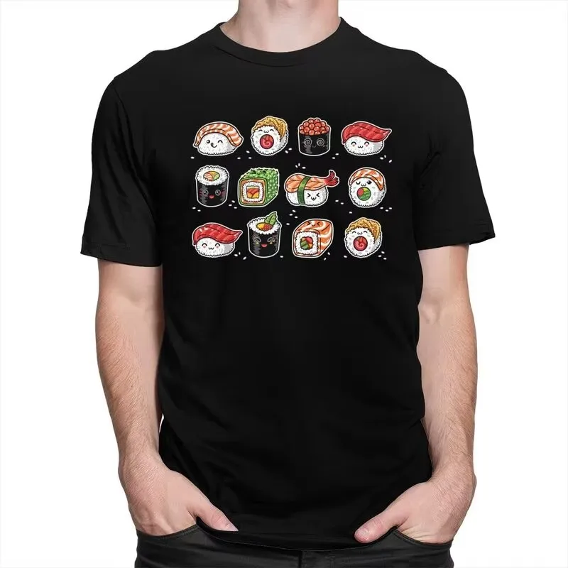 Фото Футболка с принтом Kawaii Sushi для мужчин, повседневная футболка из чистого хлопка с короткими рукавами и принтом японской еды №2