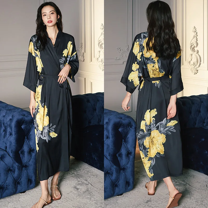 Luxury Print Nightgown Nightwear Women's Night Bathrobe Sleepwear Sexy Sleepwear Robe Flower Nightgown Pajamas Pyjama Robe