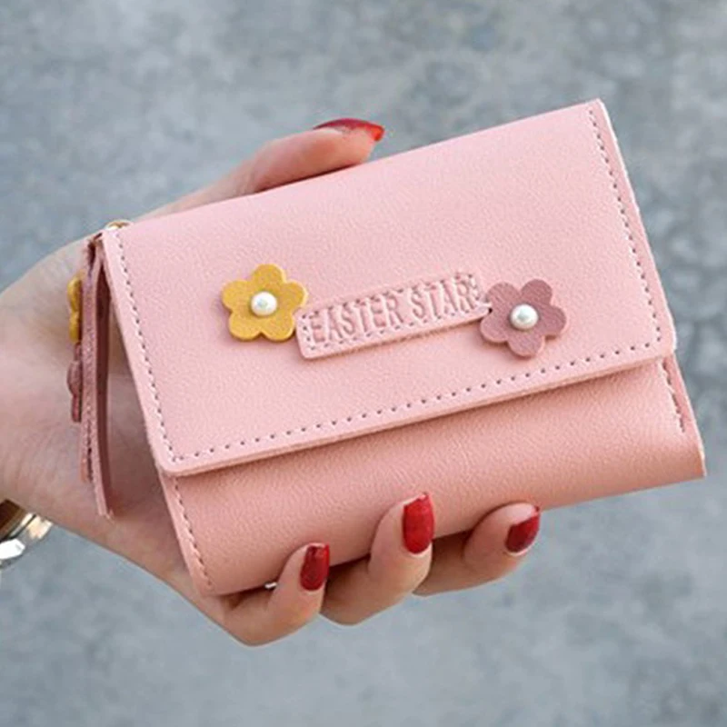 

Korean Short MINI Wallet Female Spring New Arrival Flower Thin Wallet Card Holder Small Fresh Student Buckle Coin Purse