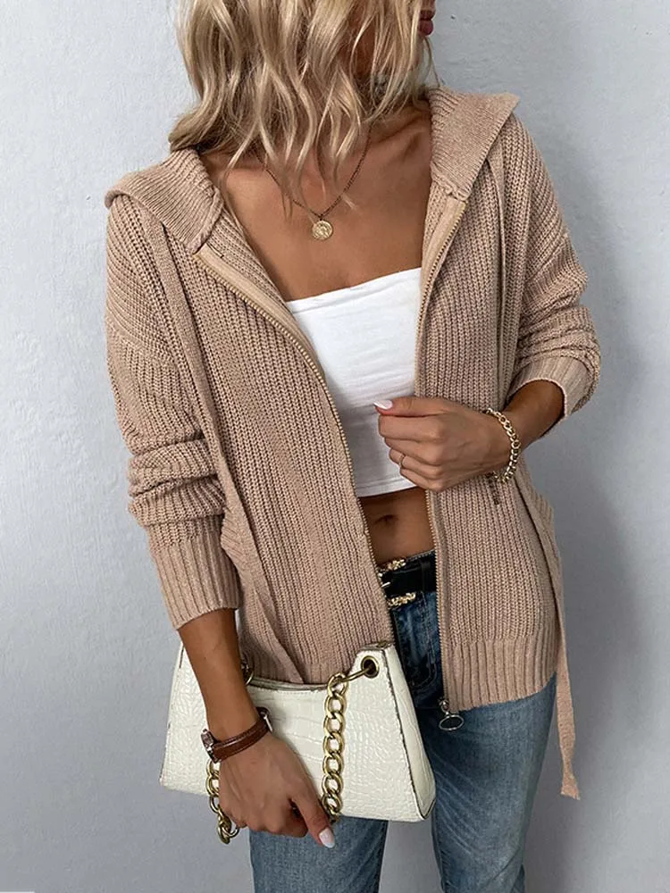 

Autumn Winter Knitted Cardigan Women Loose Zipper Sweater Cardigans Female Thick Warm Hooded Sweaters Top Cardigan 2022